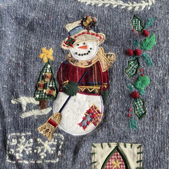 Victoria Jones Sweater Womens XL Blue Zip Cardigan Holiday Christmas Applique - Picture 4 of 10